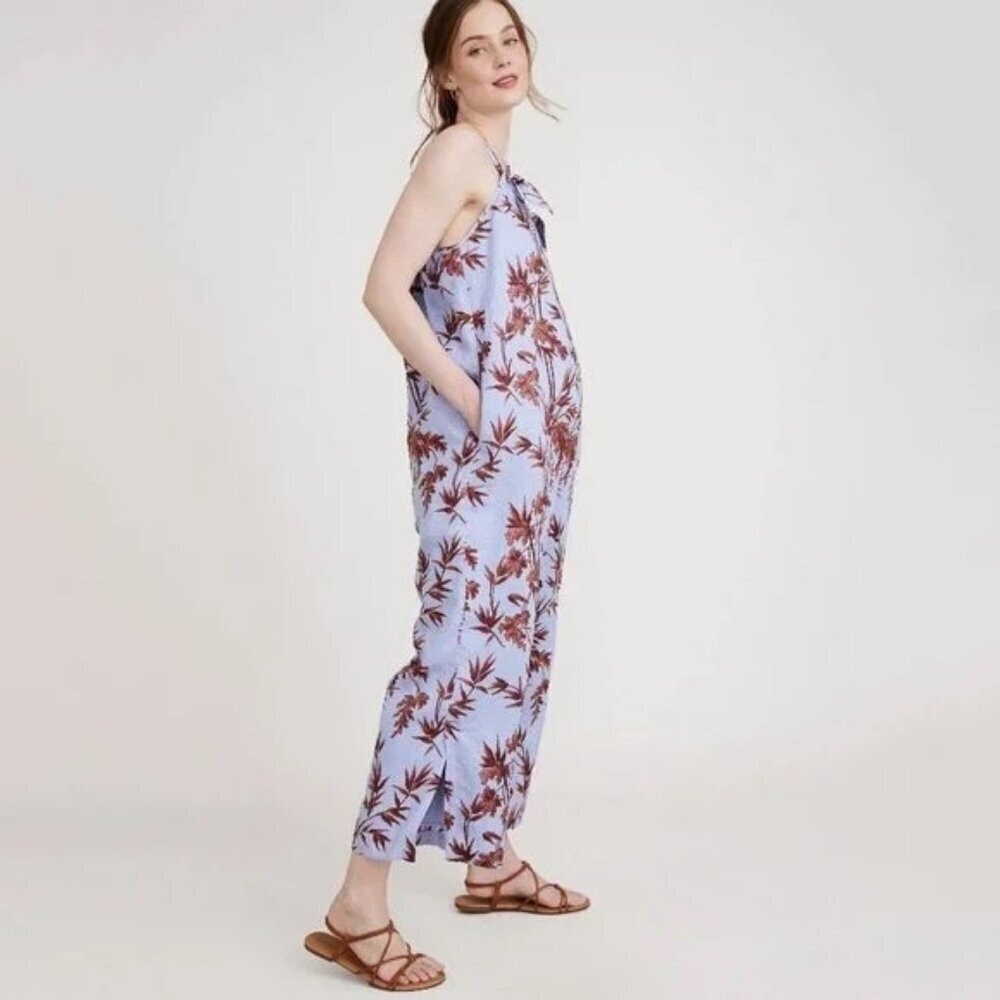 Hatch Maternity Noa Jumpsuit 100% Linen Heron Print Boho Floral Wide Leg Nursing
